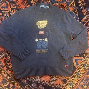 Ralph Lauren Navy Crewneck Sweater with Bear Motif